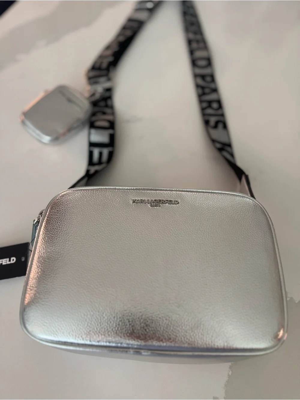 Karl Lagerfeld | Metallic Silver Leather | Camera Crossbody - Picture 4 of 10